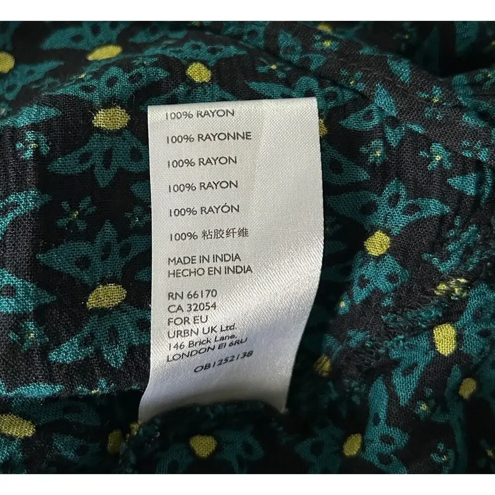 Free People Small Petite Oversized Collar‎ Green Floral Print Button Up Blouse